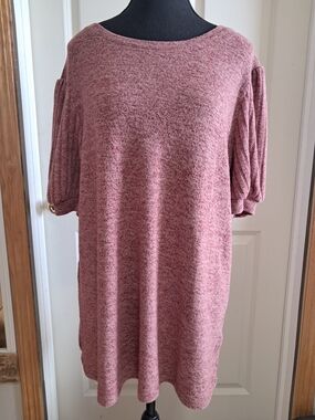 Soft Knit Dusty Rose Women's Top with Short Puff Sleeves